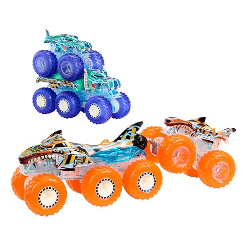 Hot Wheels Monster Trucks Spielzeugtruck & Big Rig Multipack, Mega-Wrex & Tigerhai im Ma&szlig;stab 1:64 mit Big Rigs in passender Power Smashers-Deko, HYJ29