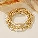 14K Gold Pearl Beaded Bracelet Stack for Women,Dainty Bohemian Stretch Gold Plated Ball Beads Non Tarnish Stackable Bracelets Fashion Holiday Party Jewelry Gift Friendship