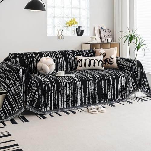 WEYOND Chenille Sofa Überwurf mit Quasten – Sofahusse, Couch Überzug, Sofa Überzug & Sofa Überwurfdecke, haustierfreundlich & beidseitig...