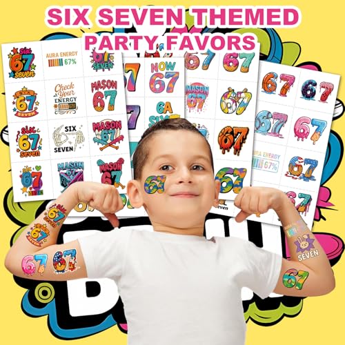 USHJNV 67 Meme Temporary Tatoos Six Seven Funny 6 7 Tattoos 6 7 Party Favors, Number Funny Six Seven Meme 6 7 Gifts Tattoos 48Pcs