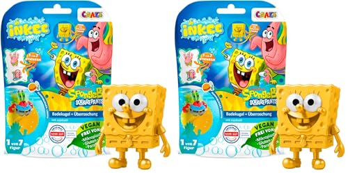 INKEE Bob l'Éponge GOLD EDITION - Boule de bain avec surprise à l'intérieur, Figurine bob l'éponge à collectionner et Tatouage enfant - Parfum Pastèque, 100g (Lot de 2)