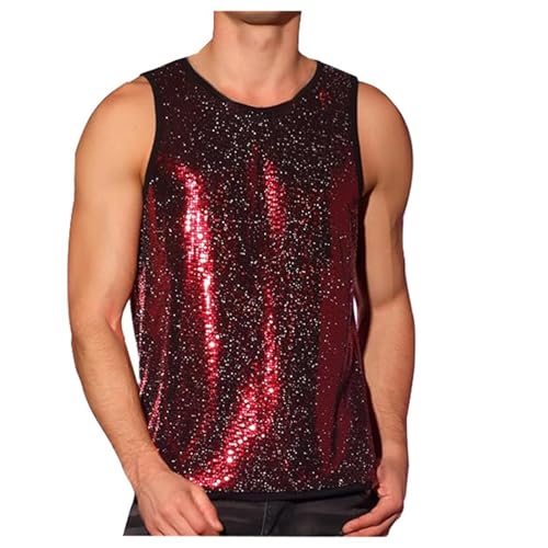 Beokeuioe Glänzende Herren Sportshirt Glitzer T-shirts Metallic Shirt...