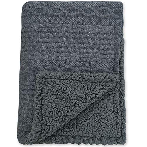 Image of BlueSnail Toddler Knitted Blanket with Plush Shepra Fleece Layer for Boys and Girls (Dark, 30W x 40L)