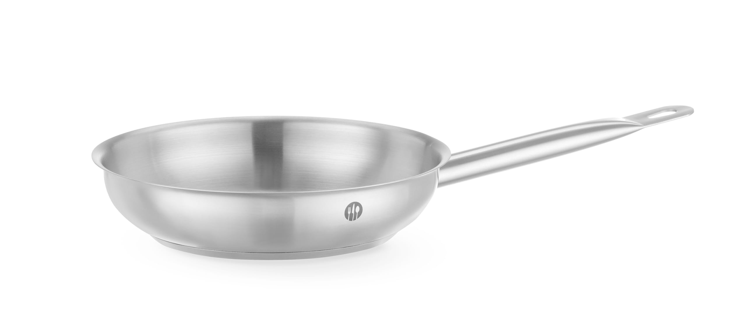 HENDI Bratpfanne, geeignet für alle Herdarten, flacher Boden, kühl bleibende Griff, mit Aufhängeöse, Universalpfanne, Induktionspfanne, ø200x(H)45mm, Edelstahl, Aluminium
