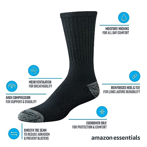 Amazon Essentials Men's Cotton Breathable Cushioned Performance Work Crew Sock, 4 Pairs2