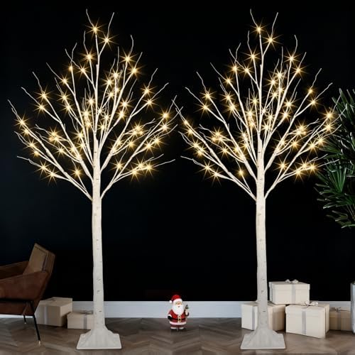 2-Pack 4FT Lighted Birch Tree for Indoor Christmas Decorations Ou...