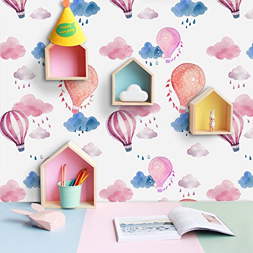 Image of Removable 15.8 x 98.4inch Rainbow 3D Hot Air Ballon and Clouds Wall Decals DIY Wallpaper Wall Stickers Murals Decor for Kids Babys Girls Bedroom Teens Nursery Living Room Door Desk Decoration (Ballon)