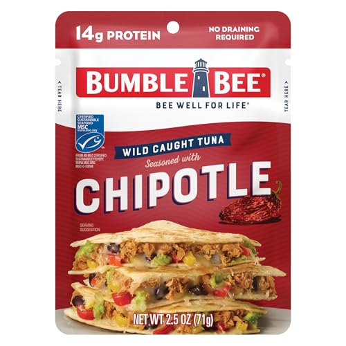 Bumble Bee Chipotle Seasoned Tuna, 2.5 oz Pouch - Ready to Eat - Wild Caught Tuna Packet - 14g Protein per Serving - Gluten Free