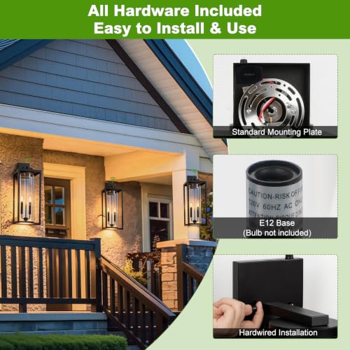 Image of Extra Large 24 Inch Outdoor Wall Lights, Dusk to Dawn Sensor, Black, 2-Pack