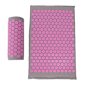 Massage Mat + Massage Pillow, Acupuncture Massage Yoga Acupressure Pad Health Care Kit for Neck and Back Pain Massage Therapy and Stress Relief(Light Gray Pink Buckle)
