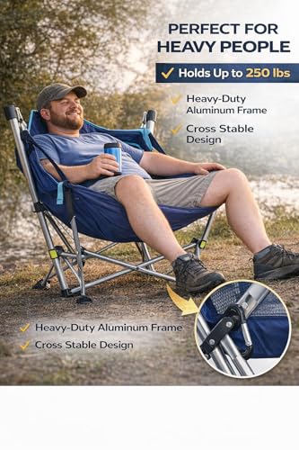 Image of Garden Art Foldable Hammock Camping Chair with Stand, Lightweight Swing Lounge Seat for Outdoor, Garden, Balcony, Beach, Travel, Alloy Steel, Blue, Carry Bag Included