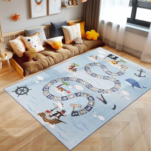 {Alfombras Dormitorio Infantil Pirata Alfombras Dormitorio SIMPEX Alfombra Infantiles, Diseño de Pirata, Alfombra Azul, 100 x 150 cm, Alfombras para niños, Alfombra habitación...