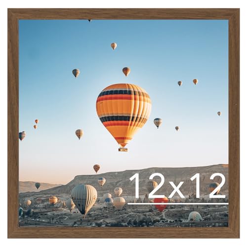 Image of JCJMY 12x12 inch Picture Frame, Horizontal and Vertical Formats for Wall Hanging, 12 x 12 Square Wall Gallery Poster Photo Frame with Shatter Resistant Plexiglass, Brown