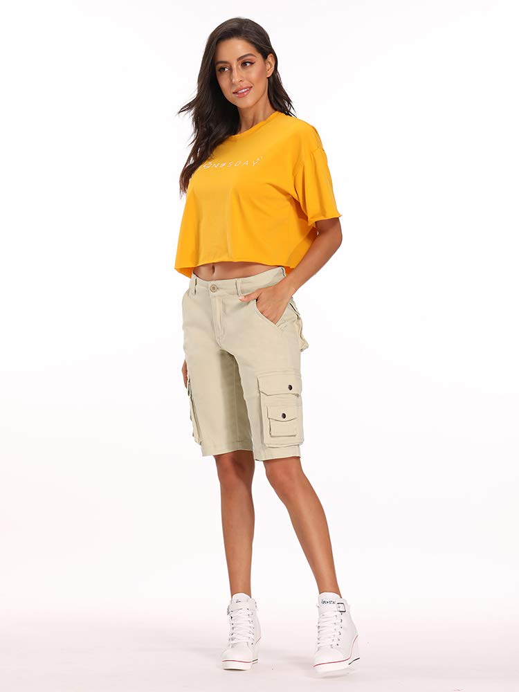 Aeslech Bermuda Cargo Shorts für Damen, lässige Baumwolle Multi Taschen Outdoor Wear