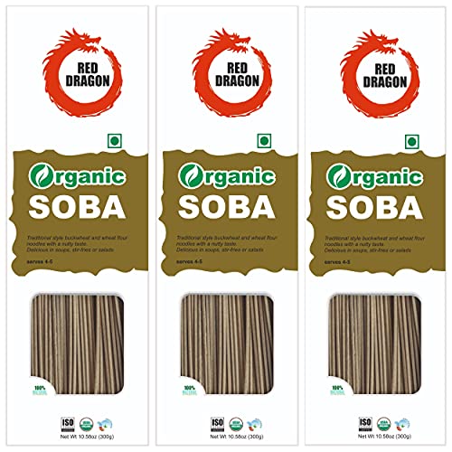 Image of Red Dragon Japanese Soba Noodles Fresh And Delicious Organic Tasty Cuisine 900G (Pack Of 3) |No Preservatives, Low Carb, 300 grams
