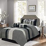 Empire Home Luxurious 7-Piece Micro Suede Soft Comforter Set - Black, White & Gray - Full/Queen/King/California King (California King)
