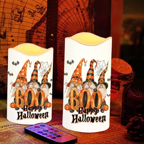 Image of Pumpkin Flameless Battery Operated Candles Set of 4 | Flameless Candles with Remote Flickering LED Candles with Timer for Halloween Party Living Room Decorations