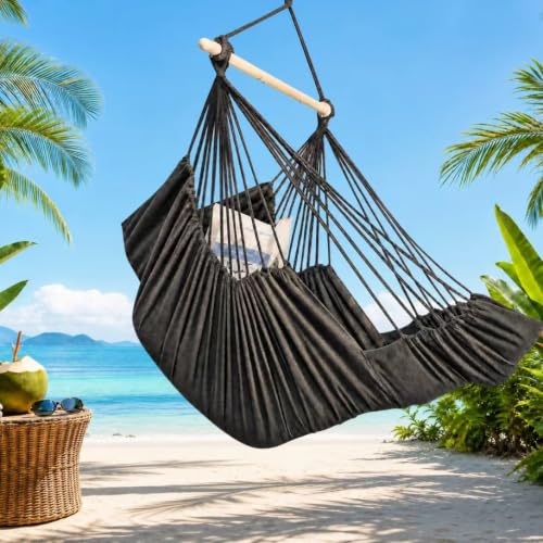 Image of ADVOKAIR Hammock Chair Swing 500lbs Steel Bar Multi-Size Bedroom&Porch | Anti-slip Rings, Adjustable Strap and S-hook, Easy Assembly, Indoor&Outdoor