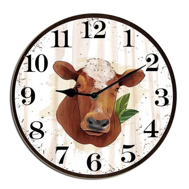 Horienteeon Horloge murale vintage en forme de vache mignonne - Horloge murale décorative - Horloge murale silencieuse sans tic-tac - Fonctionnement à piles...