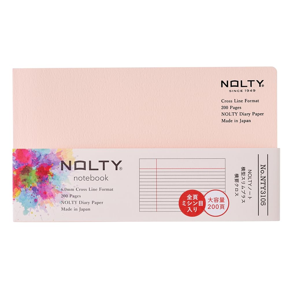 NOLTY NOTE Horizontal Slim Plus Cross Line, 6mm Ruled, 200 Pages, Pink, NTY3105