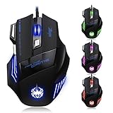 AFUNTA Zelotes Ergonomic 7200 DPI LED Optical Wired Gaming Mouse Mice 7 Buttons Compatible Mac Pro Gamer PC Laptop Desktop Notebook-Black Black(T80)