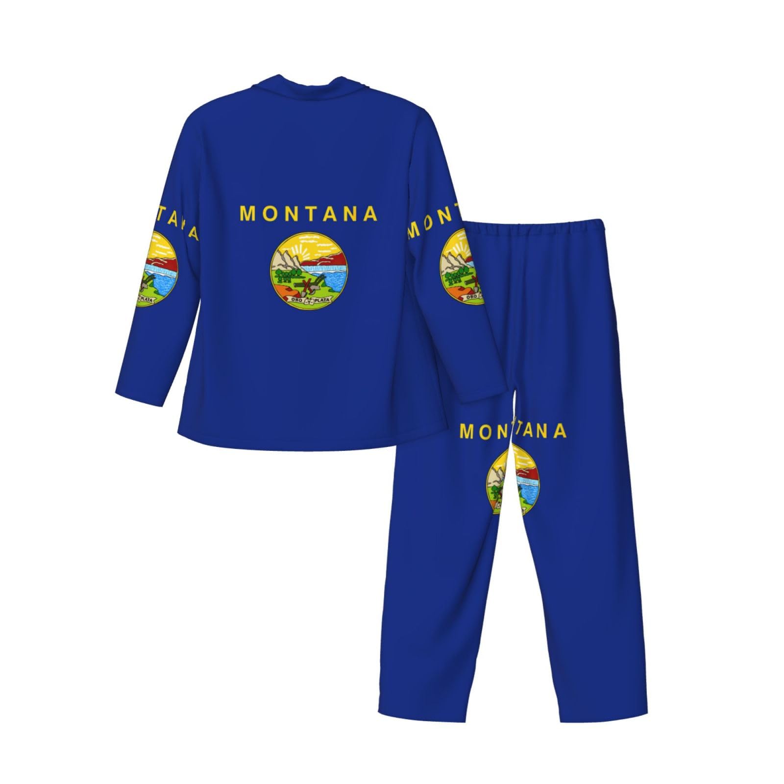 Herren-Pyjama-Set mit Montana-Flagge, langärmelig, Nachtwäsche, zweiteilig, Lounge-Set, atmungsaktiv