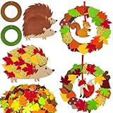 JOYEASE Herbst Basteln für Kinder, 132 Stück Filz Bastelset Herbst, DIY Herbstkranz mit Igel Eichhörnchen Fuchs Herbstblätter, Kreativsets zum Basteln für Herbstdeko