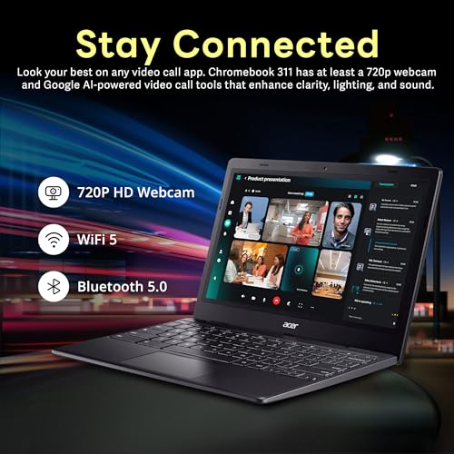 Image of acer Chromebook 311 11.6 inch HD Laptop, Intel Celeron N4500 Processor, 4GB LPDDR4X RAM, 224GB Storage (64GB eMMC+160GB Docking Station Set), Intel UHD Graphics, Wi-Fi 5, Chrome OS, Black