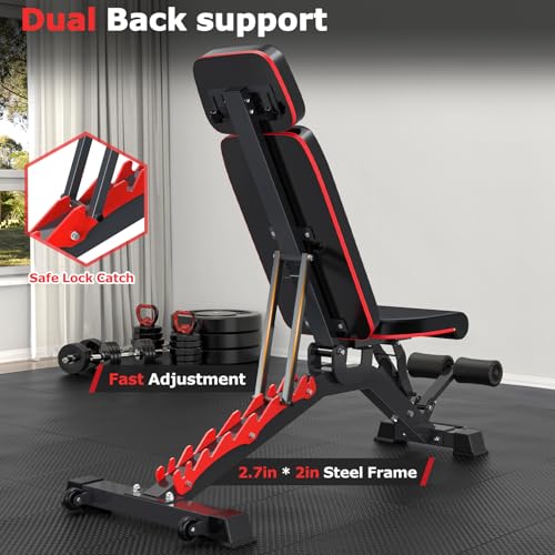 1200LBS Adjustable Weight Bench Press, Heavy-duty Workout Bench for Home Gym, Extra Headrest, Incline Decline strength Training Bench Press for Full Body Workout Extrem Stable - Image 6