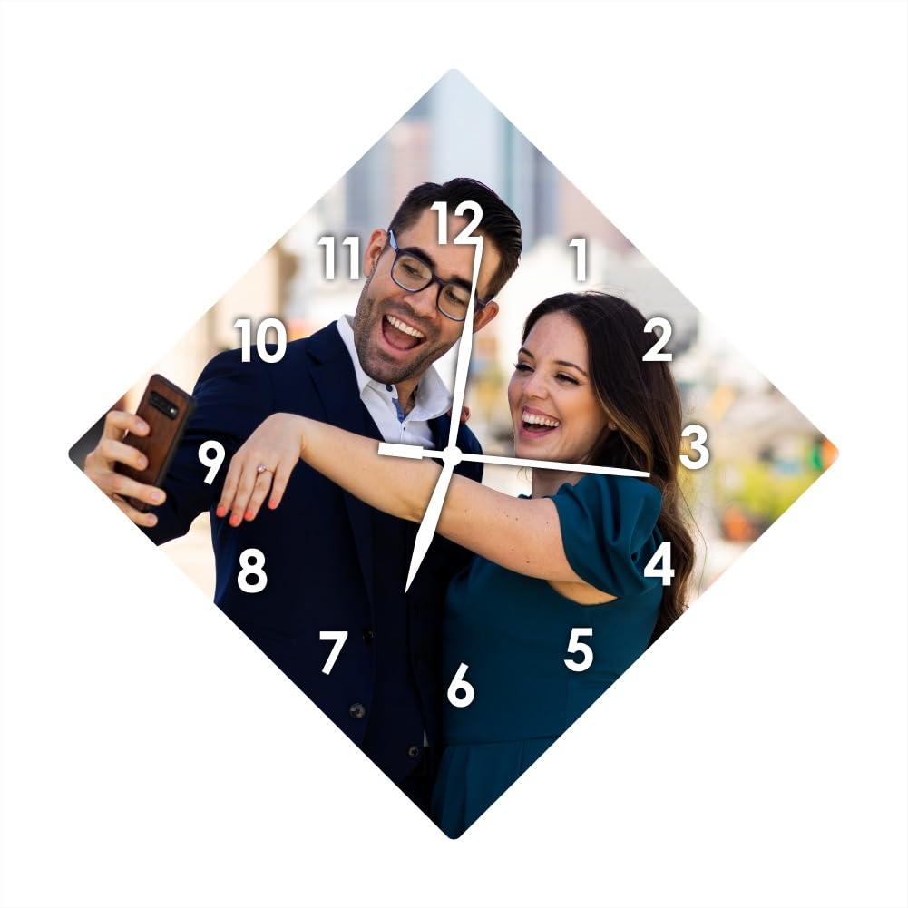 AGM Customized Acrylic Wall Mount Clock, Personalized Diamond Shaped Wall Clock for Home, Office, for Birthday, Anniversary, Special Occasions (9x9 inches)