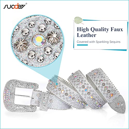 SUOSDEY Men Women Rhinestone Belt Western Cowboy Cowgirl Shine Crystal Diamond Studded Luxury Strap Belts2