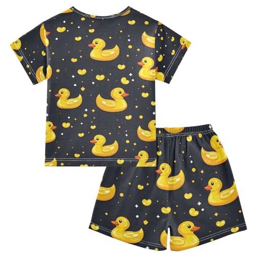 ALAZA Yellow Duck Heart Love Pajamas Set Short Sleeve Cotton Sleepwear Summer Pjs 2 Piece 5-14Y2