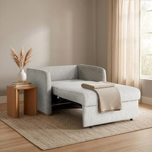 Image of Serta Tahoe 46″ Twin Size Convertible Chair, Modern, Track Arm, Dream Coils, Boucle Fabric