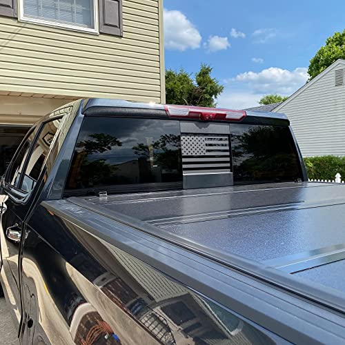 Image of Xinghe for 2004-2018 Chevy Silverado GMC Sierra, Rear Middle Window American Flag Decals Stickers, Matte Black American Flag Decal for Chevy Sierra Accessories