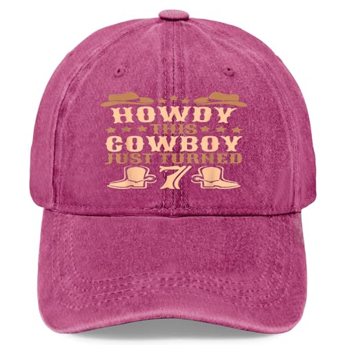 7th Birthday 7 Years Old Rodeo Western Cow Hat 7yr Hats for Women Fashion Pomegranate Red