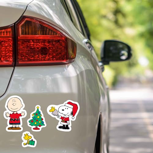 Image of Peanuts Christmas Adhesive Vinyl Decals - Adorable Set of Snoopy and Charlie Brown Holiday Stickers, 1 Pack (4 Count)