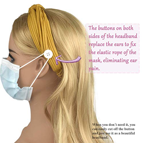 Bevisun 10 Pcs Headband With Buttons For Face Mask, Headbands For Women Knotted Boho Stretchy Hair Bands, Lightweight Elastic Exercise Headband For Nurses Doctors And Women For Protect Your Ears. #TOP1