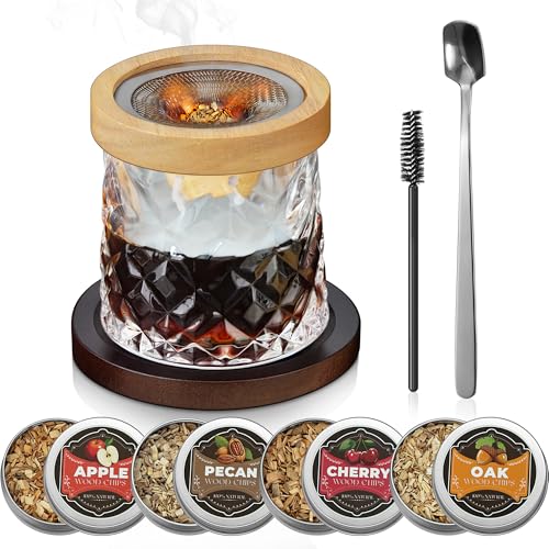 Whiskey Smoker Kit Set - 4 Flavors Wood Chips, Cocktails Bourbon Drink Infuser Kit, Old Fashioned...