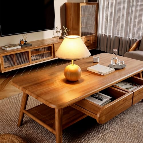 Lámpara de mesa con base de madera y pantalla de lino miniatura 2