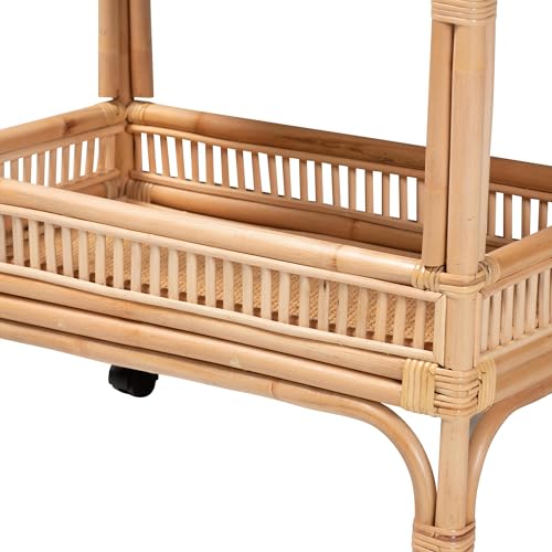 Bali & pari Lombok Modern Bohemian Natural Rattan 2-Tier Wine Cart by bali & pari - Image 5