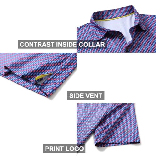 Image of Golf Shirts for Men Dry Fit Short Sleeve Print Performance Moisture Wicking Polo Shirt