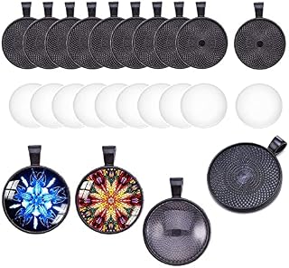 HERZWILD Round Bezel Pendant Trays, Alloy Blank Bezel Pendant Trays Diameter with Transparent Glass Cabochon Settings for Cameo Photo Necklace Jewelry Making.