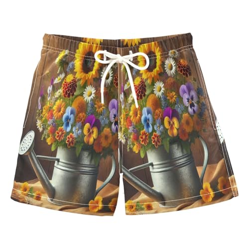 Flower Metal Pot Boys Swim Trunks Quick Dry Toddler Swimsuit Boy Board Shorts Swimwear Bathing Suits 4T