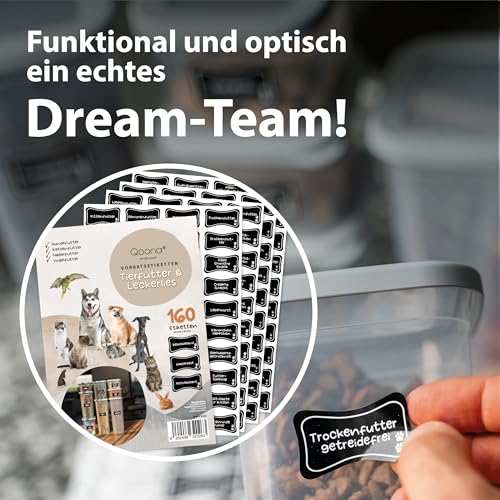QOONA luftdichte Vorratsbehälter für Hundefutter & Katzenfutter [4er-Set] – stapelbar, platzsparend & BPA-frei – Futter Aufbewahrungsbox mit Deckel in Anthrazit | Futterdose Lebensmittelecht