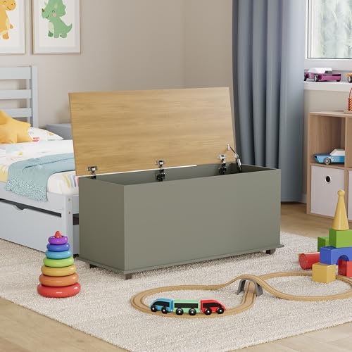 Coffre de rangement bois gris pour éliminer le désordre des jouets au sol - 3