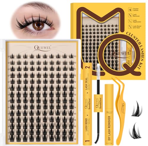 QUEWEL Fairy-Lash Clusters Kit, 140pcs Manga-Eyelash Clusters Kit Mix10-18mm Cluster Eyelash Extensions Kit With Lash Bond and Seal, Lash Tweezers and Remover for DIY Natural Lashes(FD-XYT 4 Set)