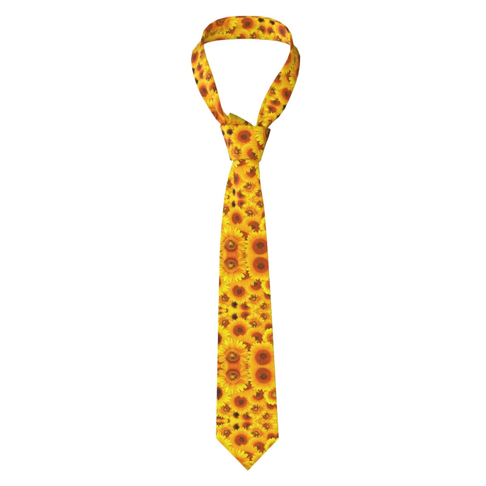 Hazure Men's Black Yellow Sunflower Ties For Slim Necktie,Print Silk Adjustable Tie For Wedding Party Casual Daily Use