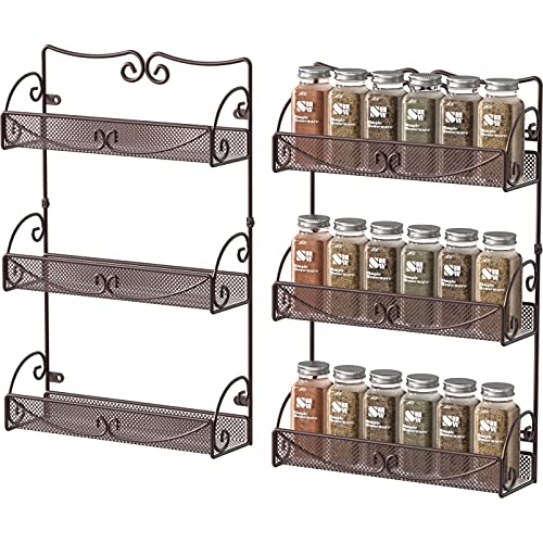 Deco Brothers 3 Tier Wall Mounted Spice Rack, 2 Pack, Bronze