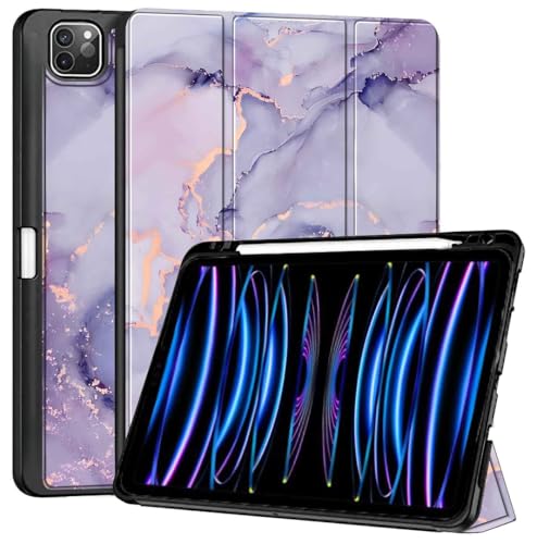 Image of ProElite Smart Case for Apple iPad Pro 11 inch 2022 /2021 4th /3rd Gen [Auto Sleep /Wake Cover] [Pencil Holder] [Soft Flexible Case] Recoil Series - Marble Purple