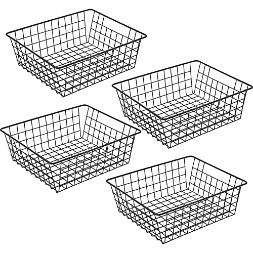 Große Aufbewahrungskörbe aus Draht mit Griffen, Gefrierfach Organisator Aufbewahrungsbehälter, 4 Stück, Schwarz Cover